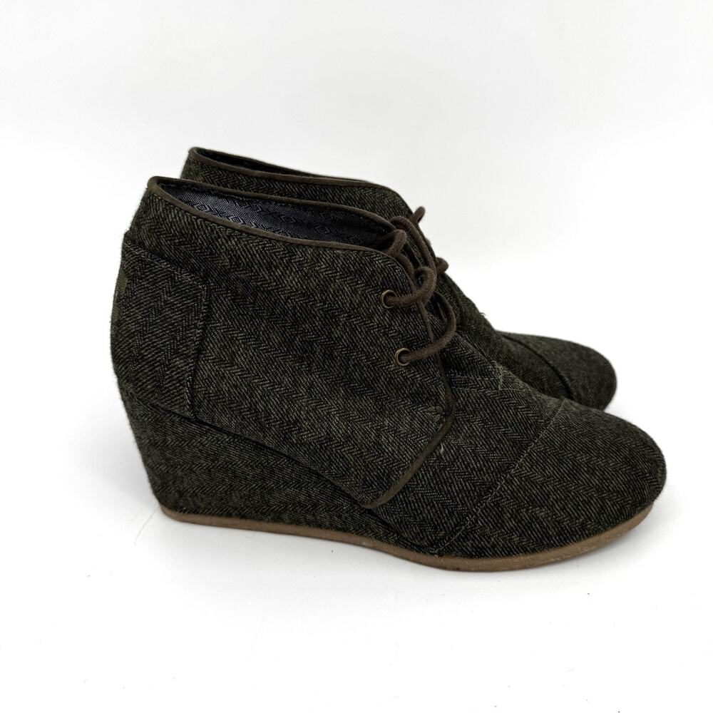 TOMS Herringbone Grey Tweed Ankle Wedge Booties Womens Size 8 - Picture 3 of 9